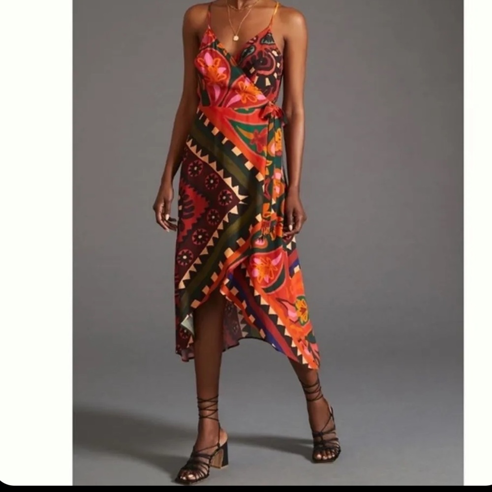 FARM Rio Multicolor Floral High-Low Slip Dress
